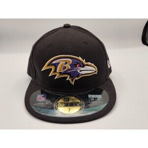 New Era Baltimore Ravens 59Fifty Fitted Hat Cap Black Purple Mens Size 7 NWT